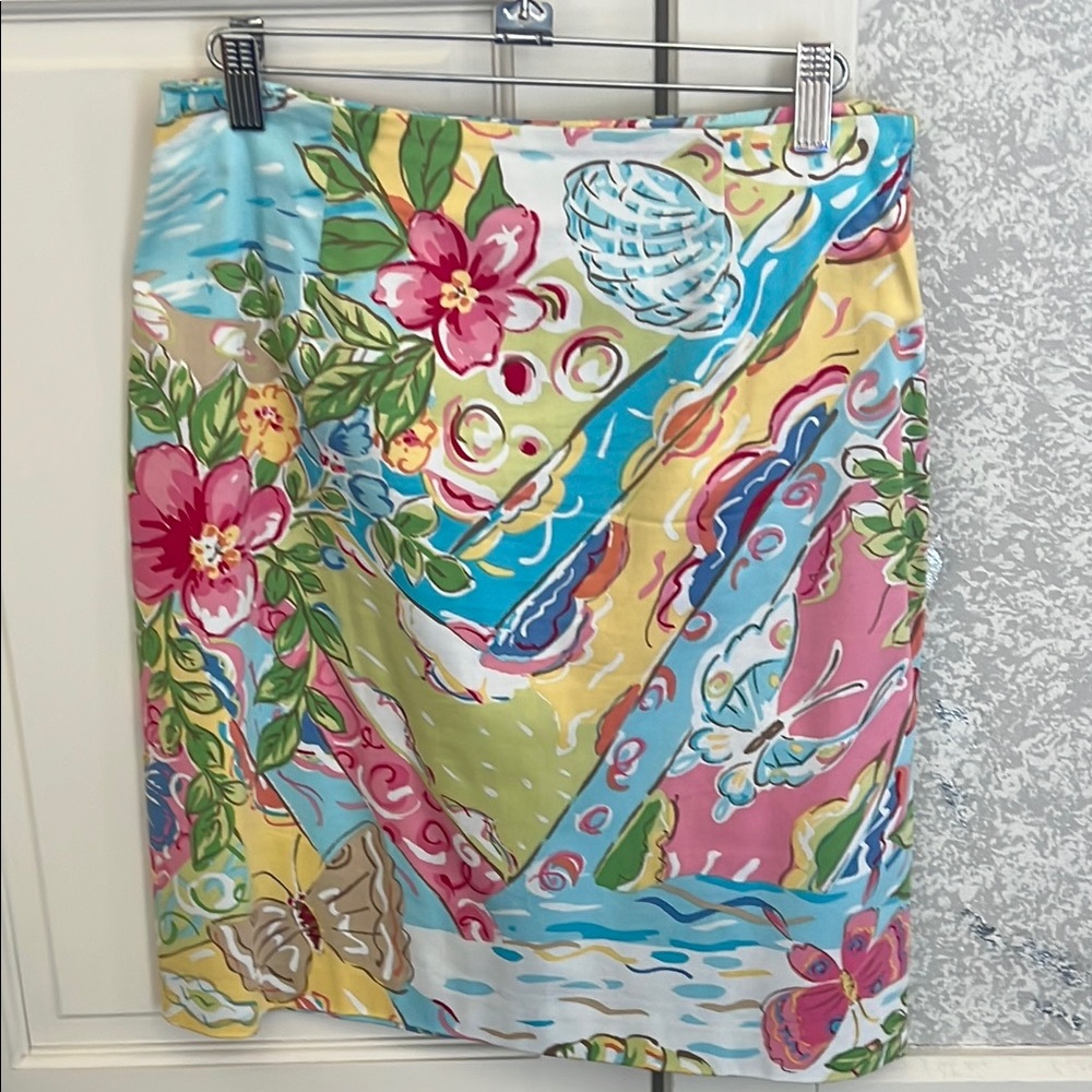 Talbots Artistic Pink and Blue Pencil Skirt